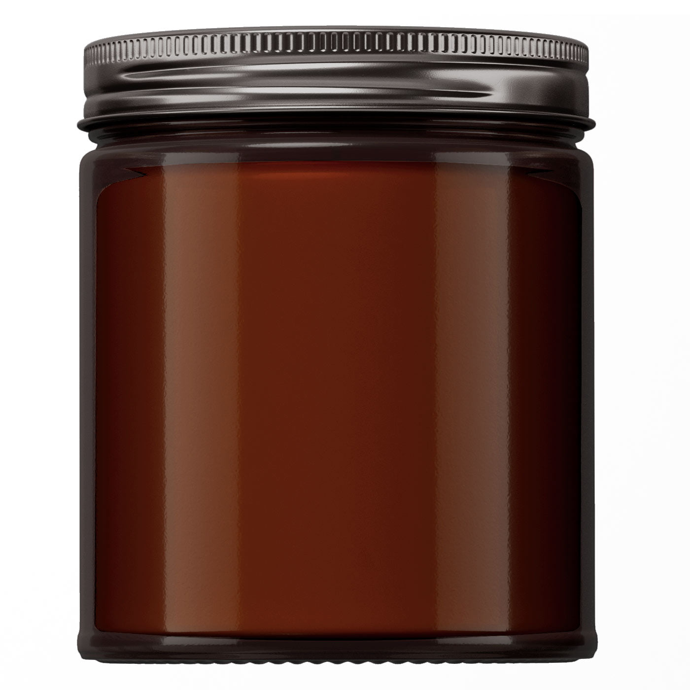Bulk Wholesale 9oz Jar 100% Soy Hand Poured Candles - Image shows an Amber Jar with a Matte Black Lid. The wax in the candle is also white for any scent.
