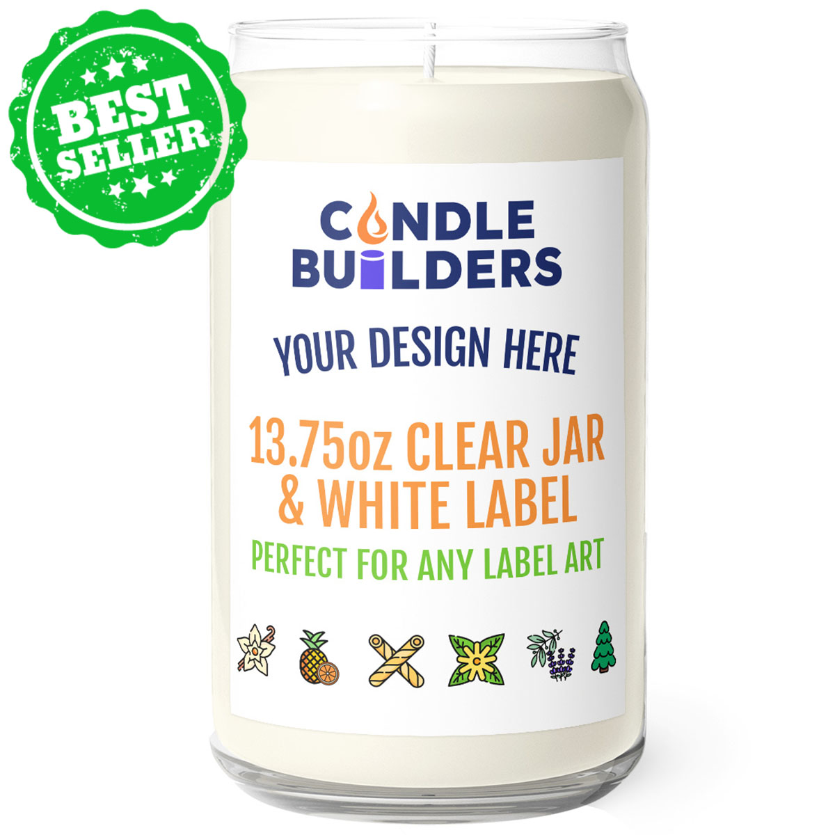 Best Seller - 13.75oz Candle For Drop Shipping. Displaying our full color labels that you can customize for your own candle brand.