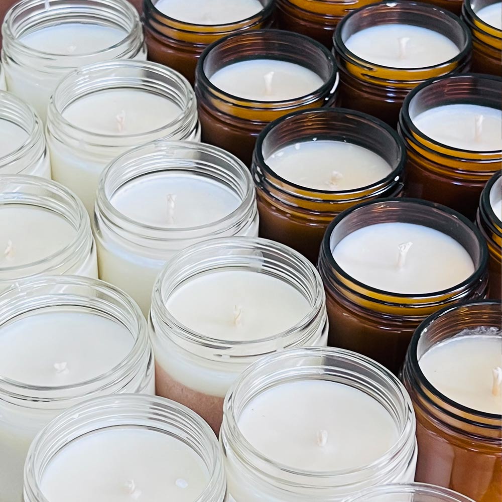 Bulk Wholesale Candles Shipped From New Hampshire. Image shows a large collection of private label candles available or your candle company.