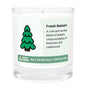 Candle labeled 'Fresh Balsam' with a tree icon on a white background. 11oz Tumbler Candle made with pure american soy wax.