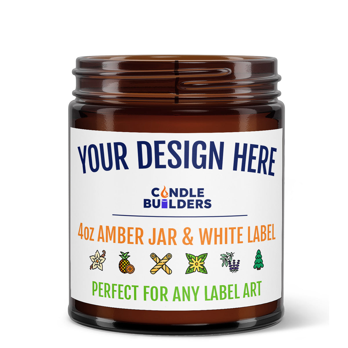 4oz Amber Jar Candle. Displaying it can be customized with your own design. Featuring a white label