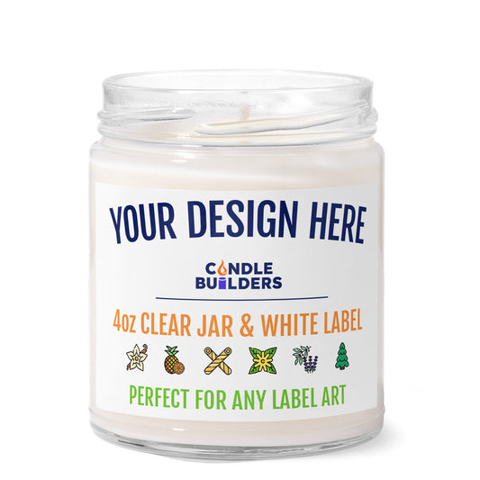 4oz Clear Jar Candle. Displaying it can be customized with your own design. Featuring a white label