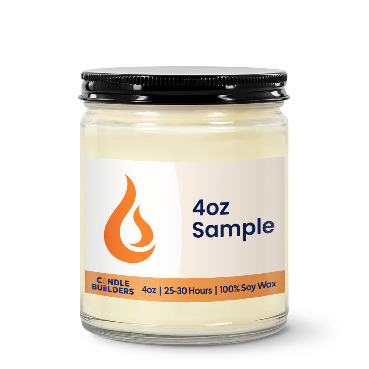 4oz sample candle in a glass jar with a black lid on a white background