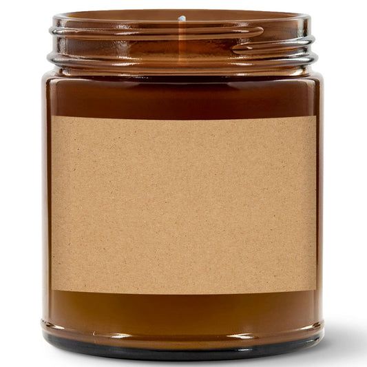 9oz Jar Candle Mockup - Amber Jar & Kraft Label 3" x 2". 