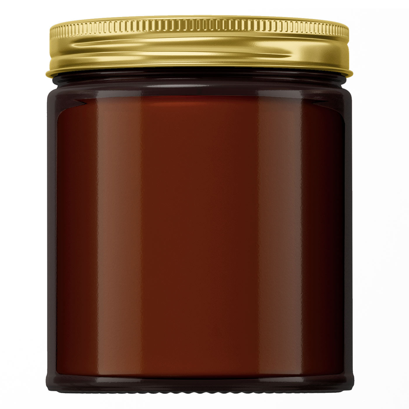 Bulk Wholesale 9oz Jar 100% Soy Hand Poured Candles - Image shows an Amber Jar with a Gold Lid.  The wax in the candle is also white for any scent. 