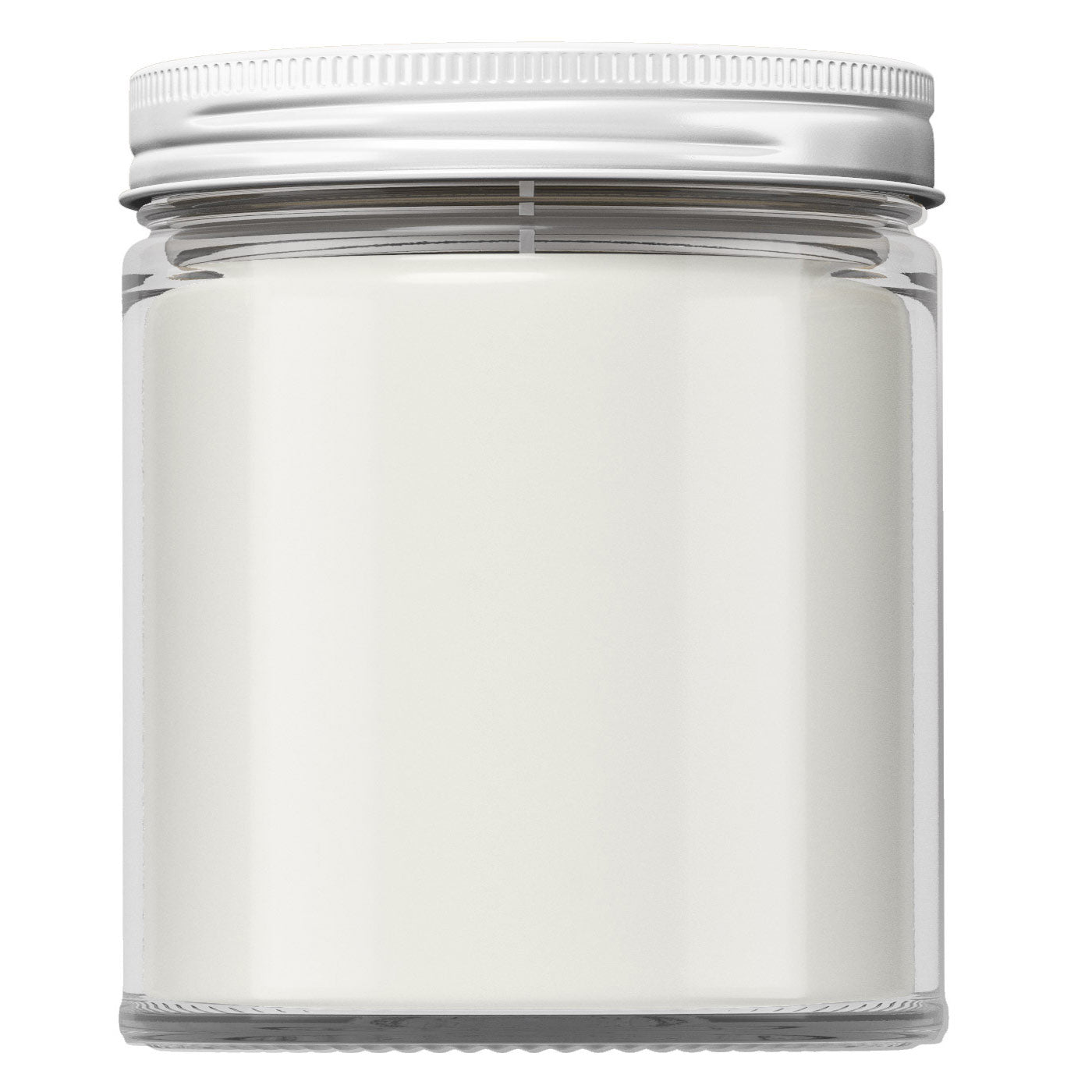 Bulk Wholesale 9oz Jar 100% Soy Hand Poured Candles - Image shows an clear Jar with a white lid. The wax in the candle is also white for any scent. 