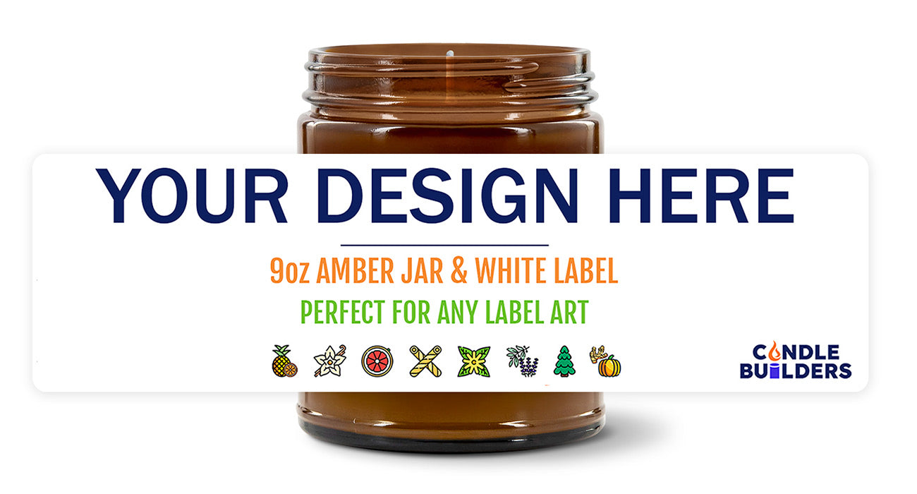 Brown amber jar with white label on a white background, featuring text and branding.