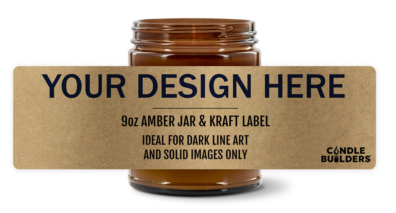 9oz amber jar with kraft label on a white background