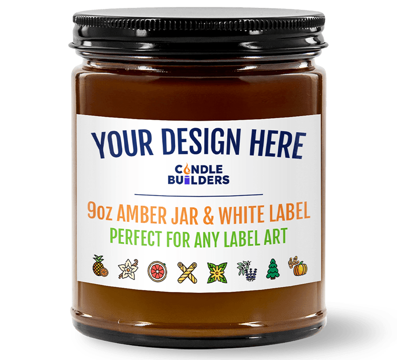 A private Label Candle showing Candle Builders can make this product for our customers. Shows an amber jar 9oz candle