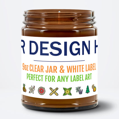 Drop Ship 9oz Clear Jar Candle With a wide 7" x 2" Private Label - Showing a full mockup of the front
