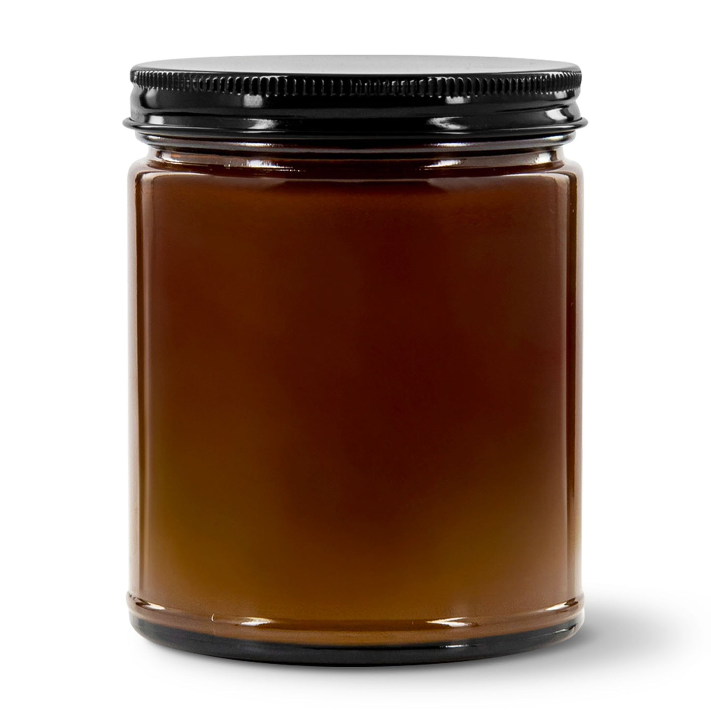 Clear glass jar with a black lid on a white background