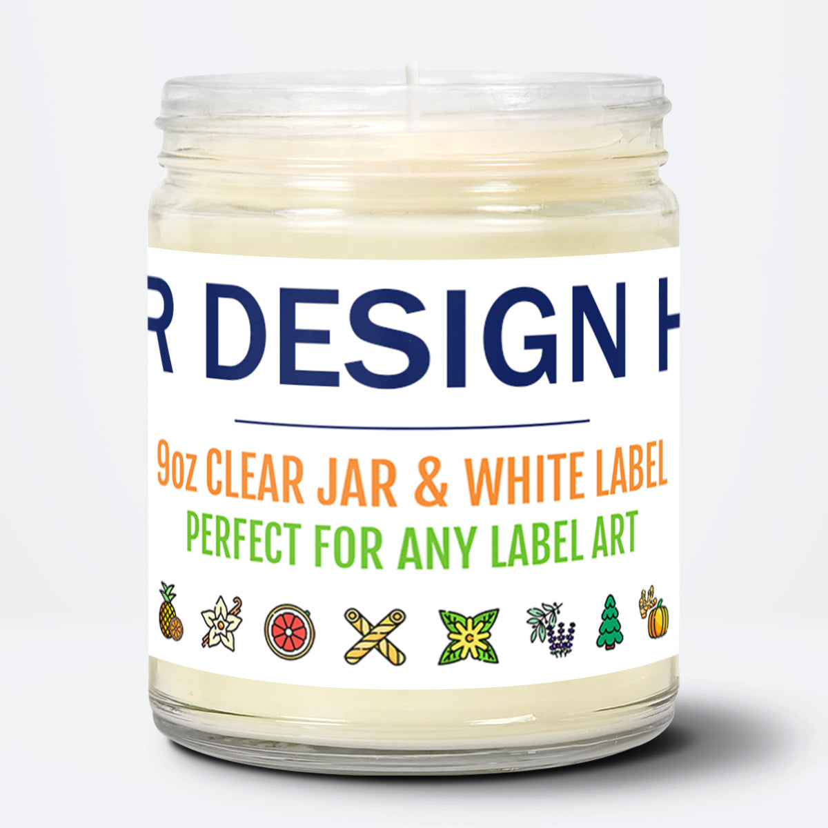 Drop Ship 9oz Candle | Clear Jar & 2"x7" White Label - Showing a full mockup