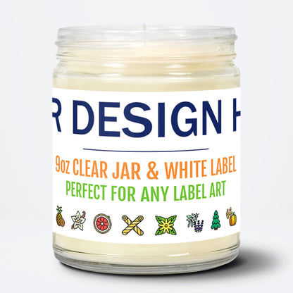 Drop Ship 9oz Candle | Clear Jar & 2"x7" White Label - Showing a full mockup