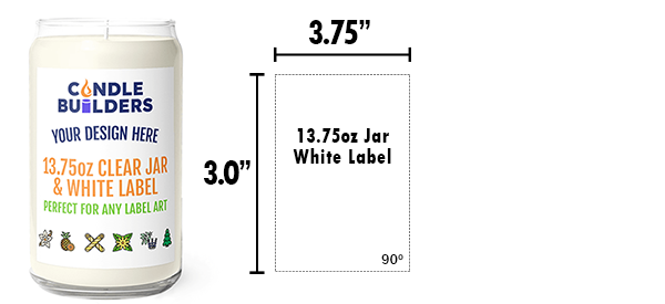Image showing a 9oz candle jar with the specs for a custom label that can be printed on it. 