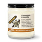 Candle with cinnamon and vanilla label on a white background