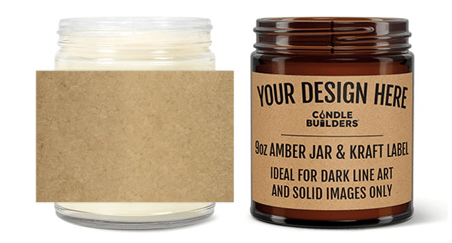 Amber jar candle with kraft label and plain candle on a white background