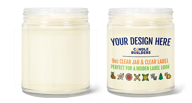 Two candle jars with one having a customizable label on a white background