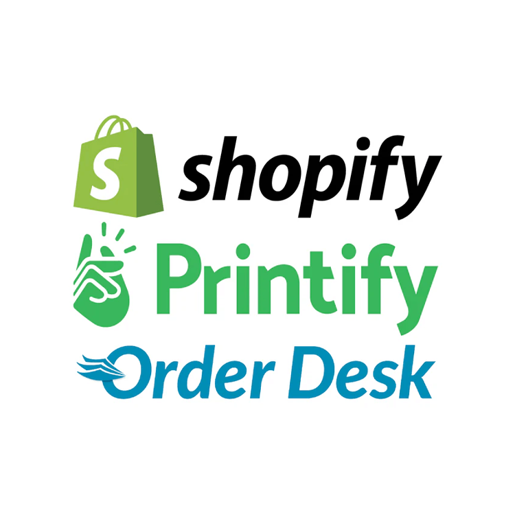 Integrate your store directly with Candle Builders. Image shows the Shopify Logo, Printify Logo, and Order Desk Logo.