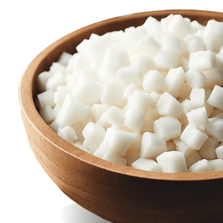 showing un-melted soy wax pieces in a bowl